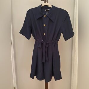 Gorgeous Vintage Navy Button-Up Shortall.  Shoulder pads, shorts, tie … No size